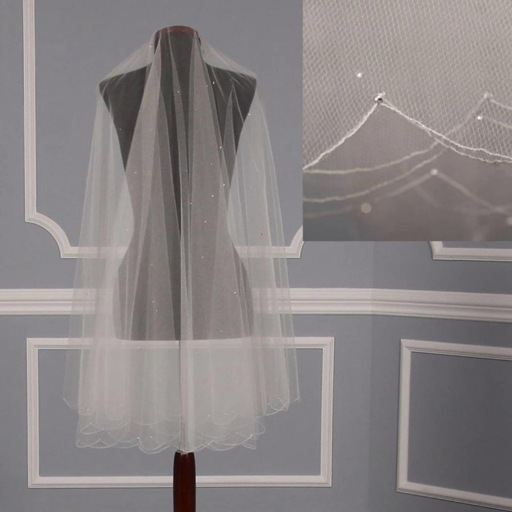 JENNIFER LEIGH Jovienne Diamond White Short Waist Length Wedding Bridal Veil